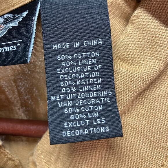 Harley Davidson Mens 3XL Tan Button Up Short Sleeve Skull H-DMC Cotton Linen New - Picture 12 of 15